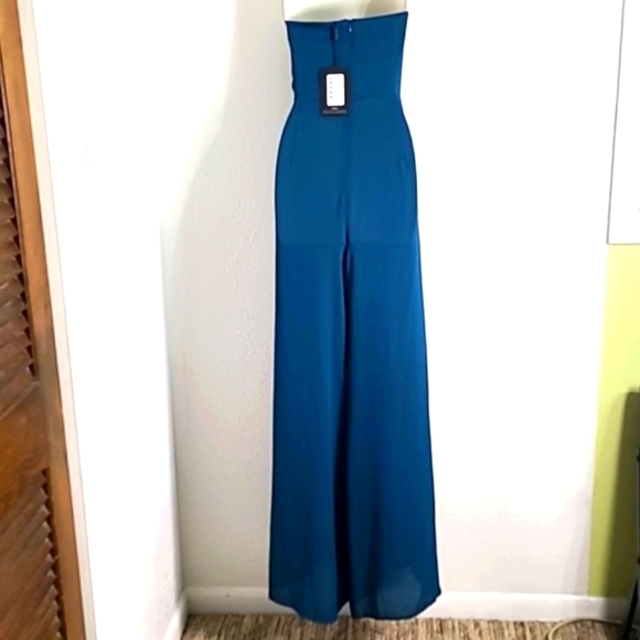 Pretty Little Thing Strapless Green Jumpsuit Pink Accent, Wide Leg Size 12, NWT - Picture 8 of 14